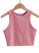 Women's Stylish O-Neck Tank Tops Elegant Double Nylon Sleeveless
