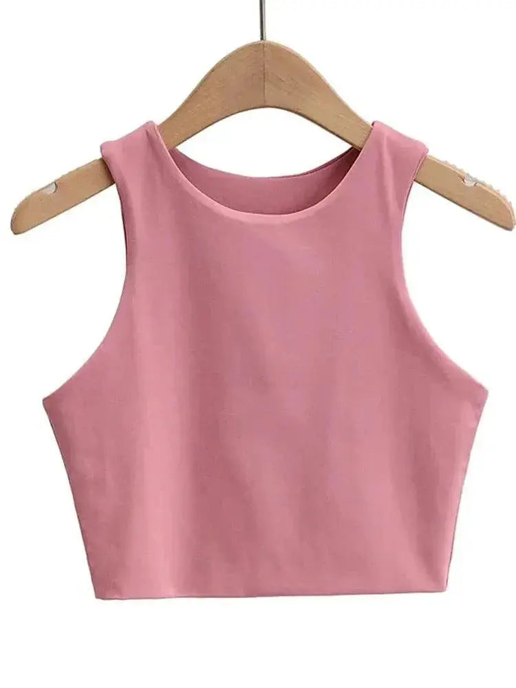 Women's Stylish O Neck Tank Top Double Nylon Sleeveless