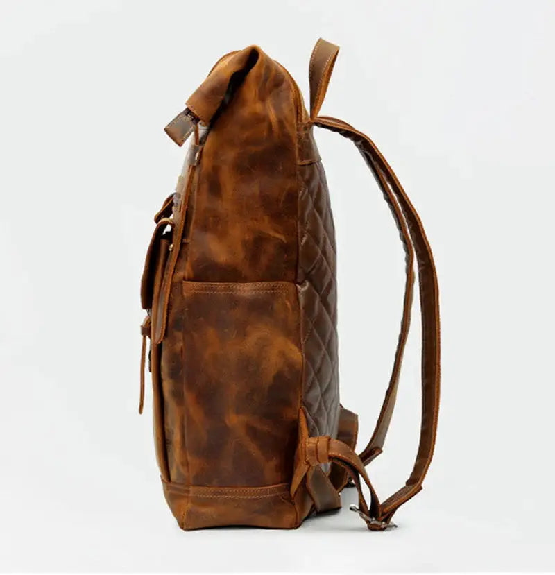 Retro Genuine Leather Men's Backpack Large Hiking Bagpack Bag Crazy Horse Leather Travel Backpack Male Rucksack 15.6“Laptop Bag
