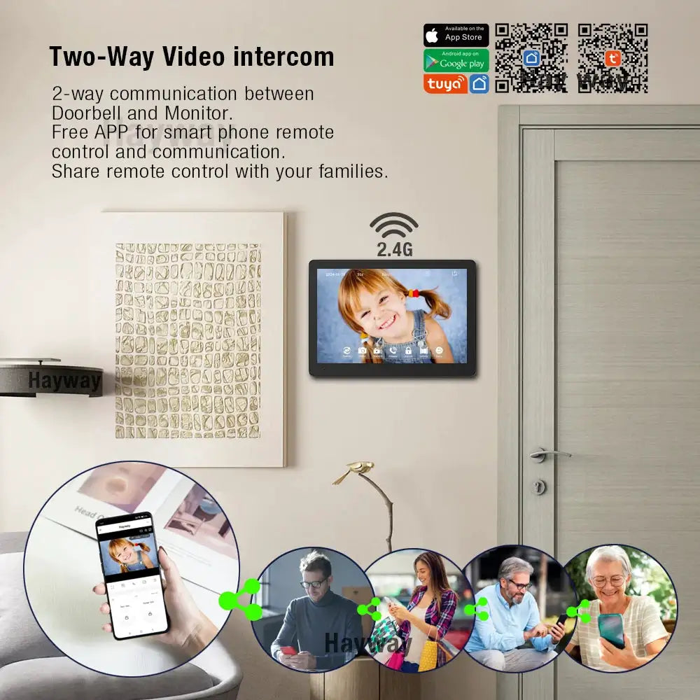 Hayway Tuya Wireless Video Intercom Kit 10 'IPS Full Touch Screen 1080P Camera With Mobile Detection Support One-key Unlock