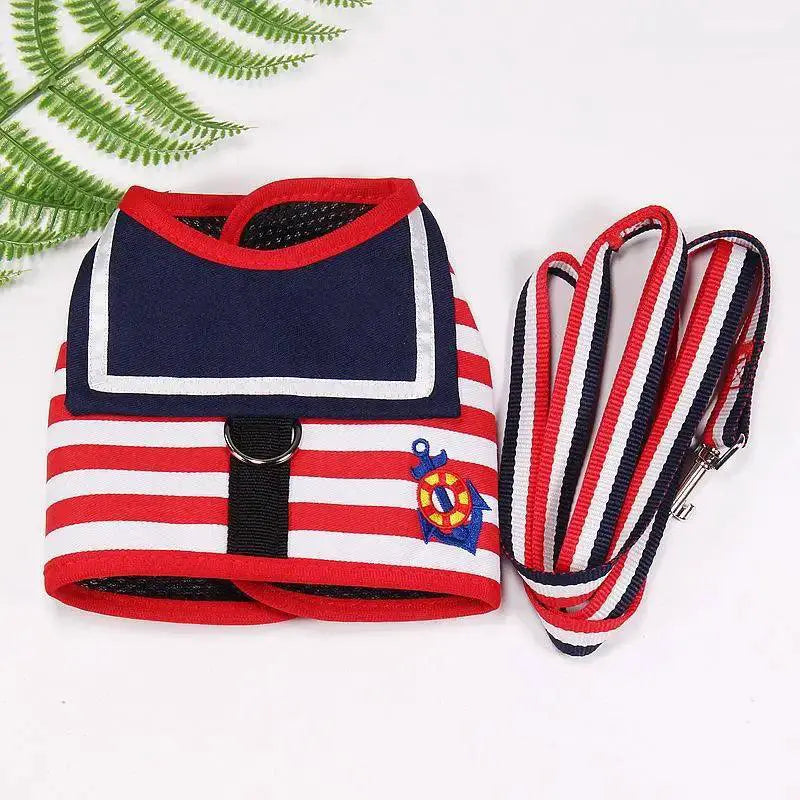 Navy Style Soft Breathable Dog Leash Set For Small Dogs