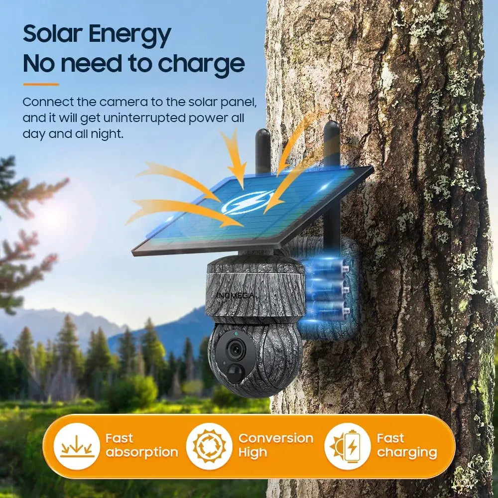 INQMEGA Solar PTZ Camera 5MP 4MP Wireless 4G SIM Outdoor Use