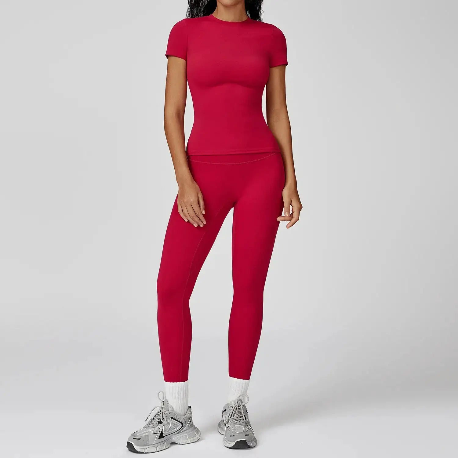 Women Yoga Set 2PCS Workout Set Sportswear Gym Clothing Fitness Long Sleeve High Waist Leggings Cycling Shorts Sports Suits