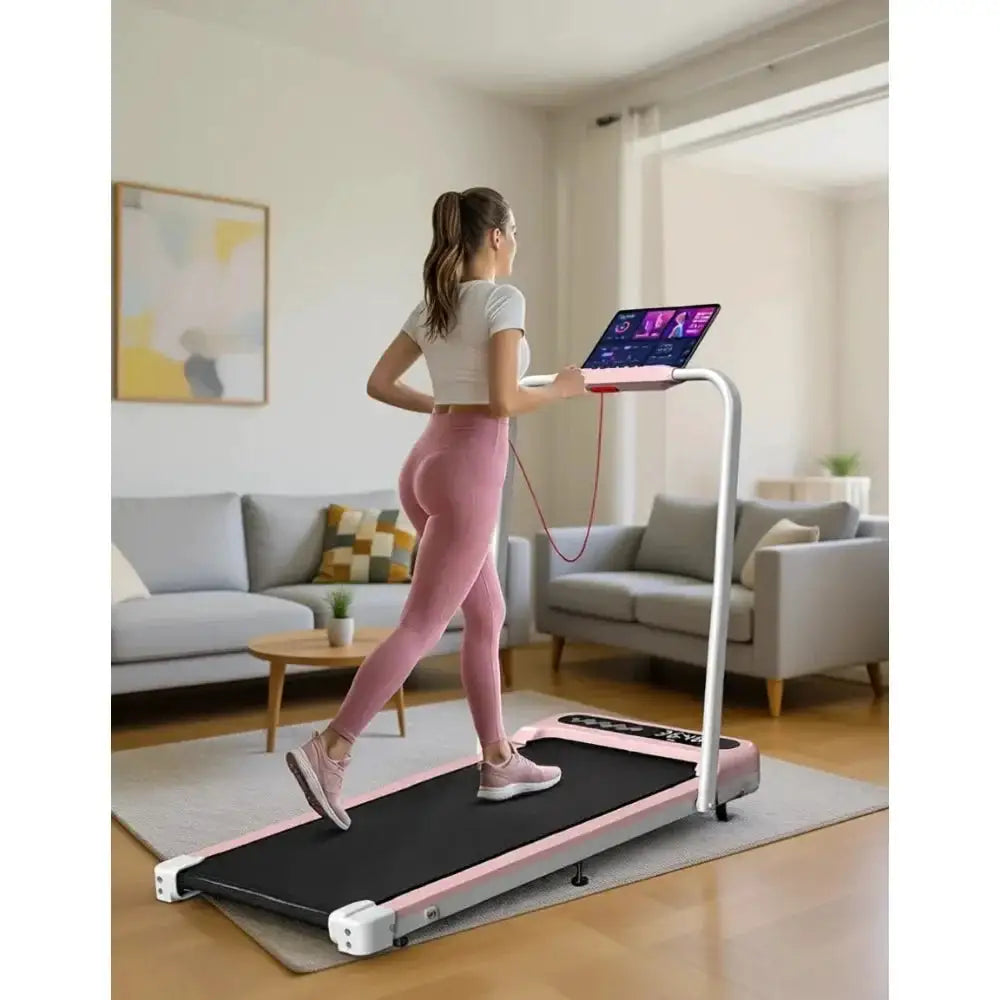 Pink Walking Pad with 10% Incline and Handle Bar, 3.0HP Quiet Foldable Treadmill, Home Office Use, App Control