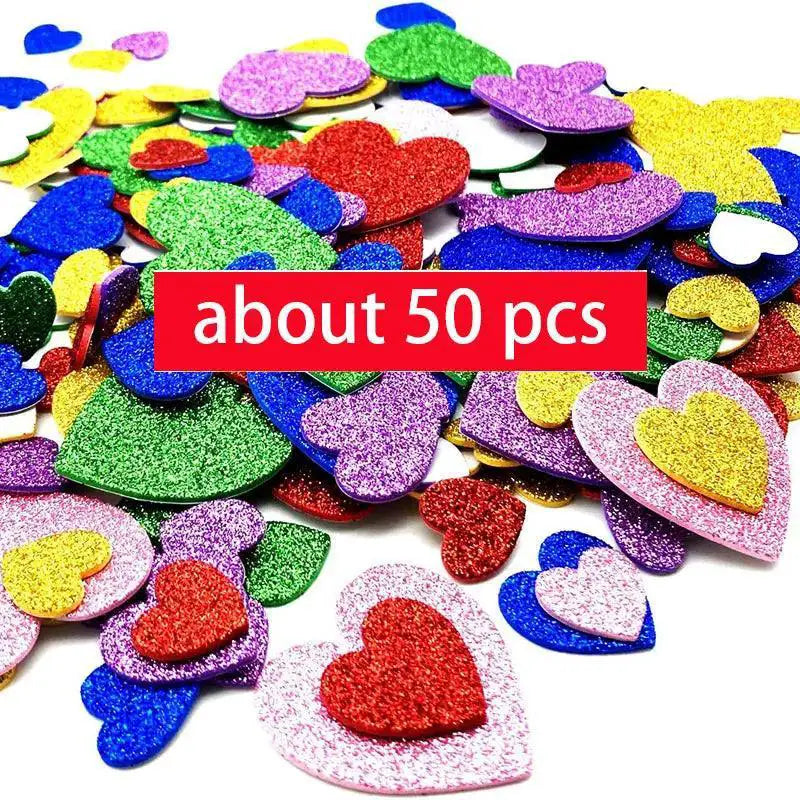 Colorful Glitter Foam Stickers Hearts Stars Kit For Kids