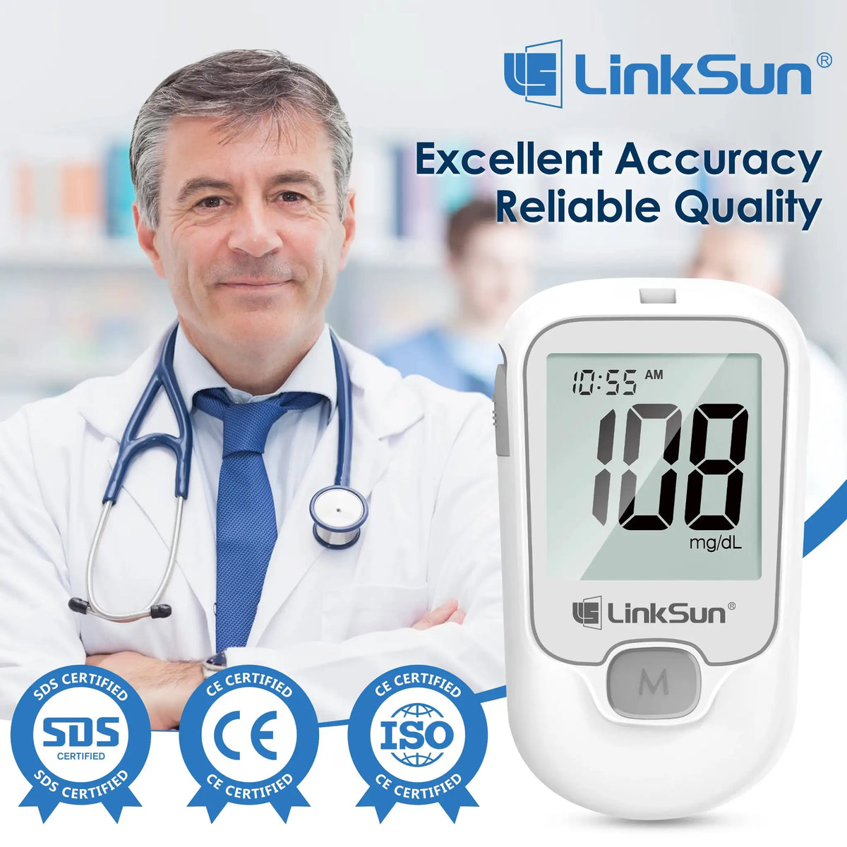 LinkSun G-425-1 Blood Glucose Meter 50/100 pcs Test Strips and Lancets Diabetes Medical Glucosemeter Testing Blood Sugar Tester