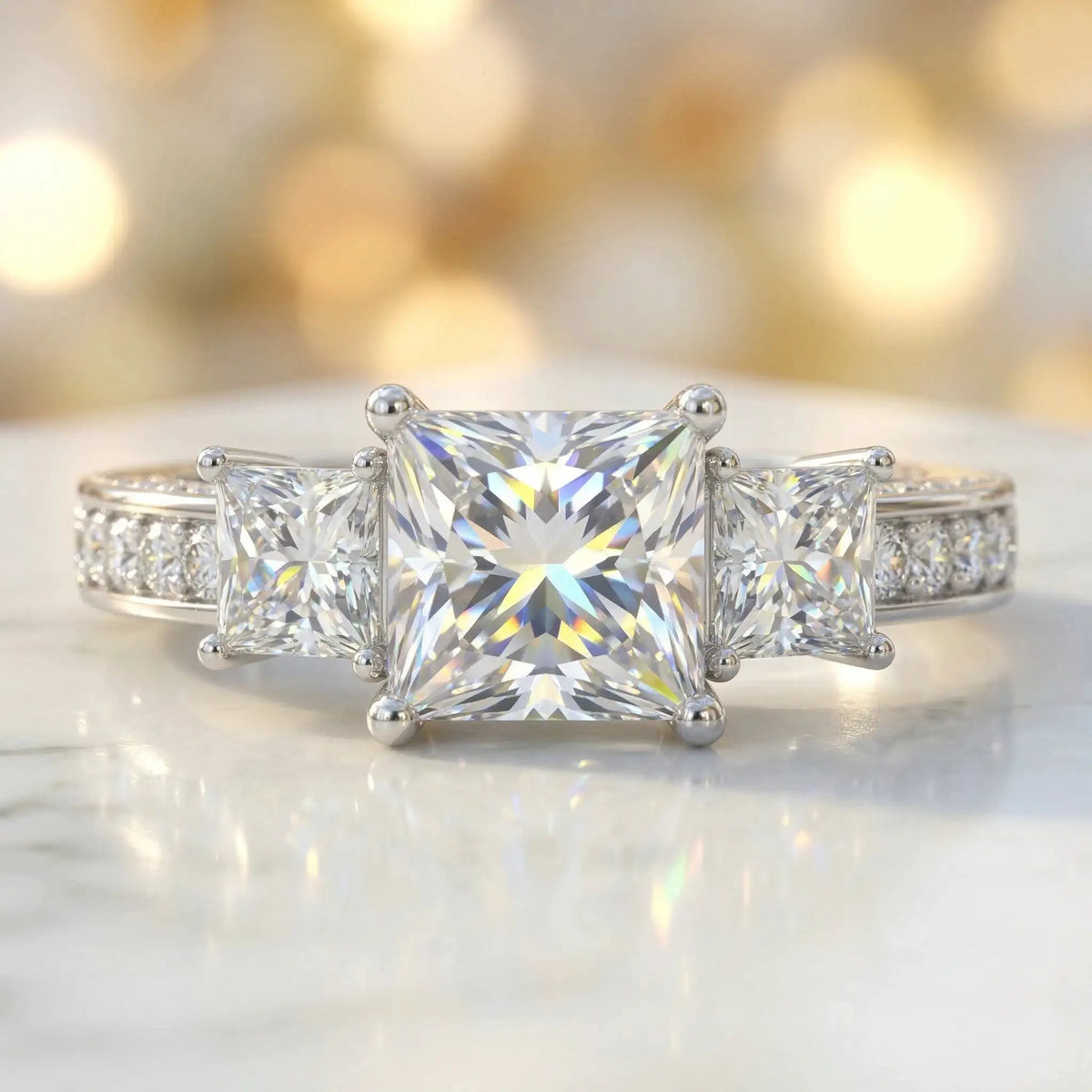 Princess Moissanite Ring in Sterling Silver Three — product view 3