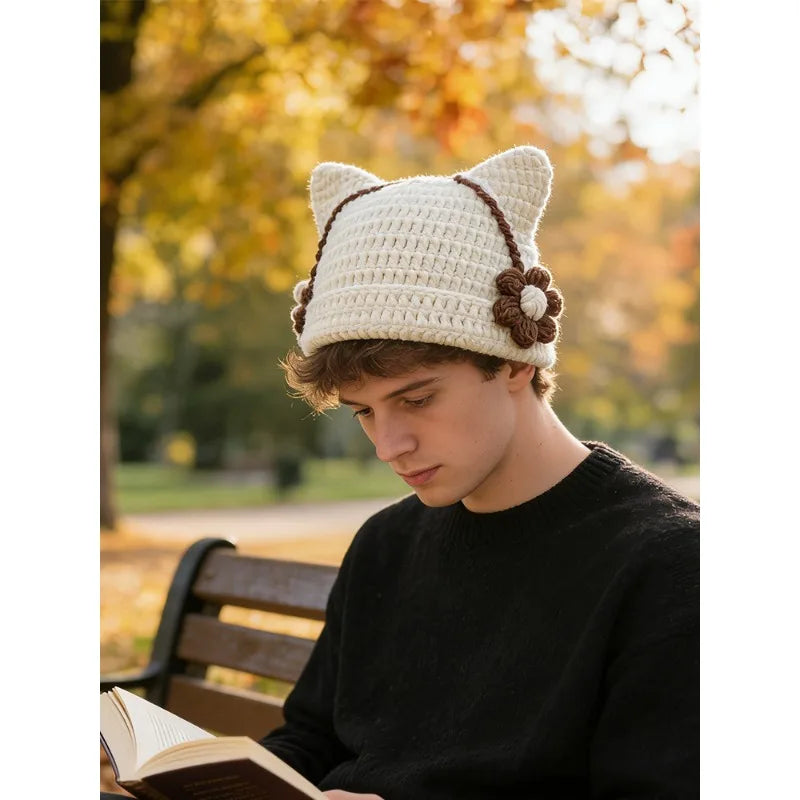 Floral Knit Winter Hat