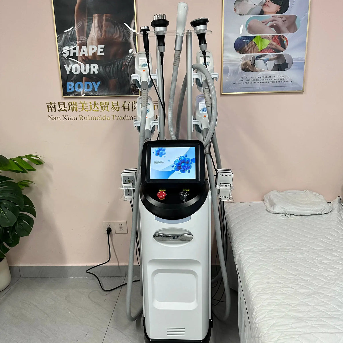 Multi-function Body Shaping Device With 8 Replaceable Silicone Heads Cold Freeze Slimming 40K Ultrasonic Cavitation Face&Body RF