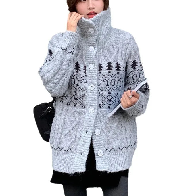 Fair Isle High Neck Cardigan
