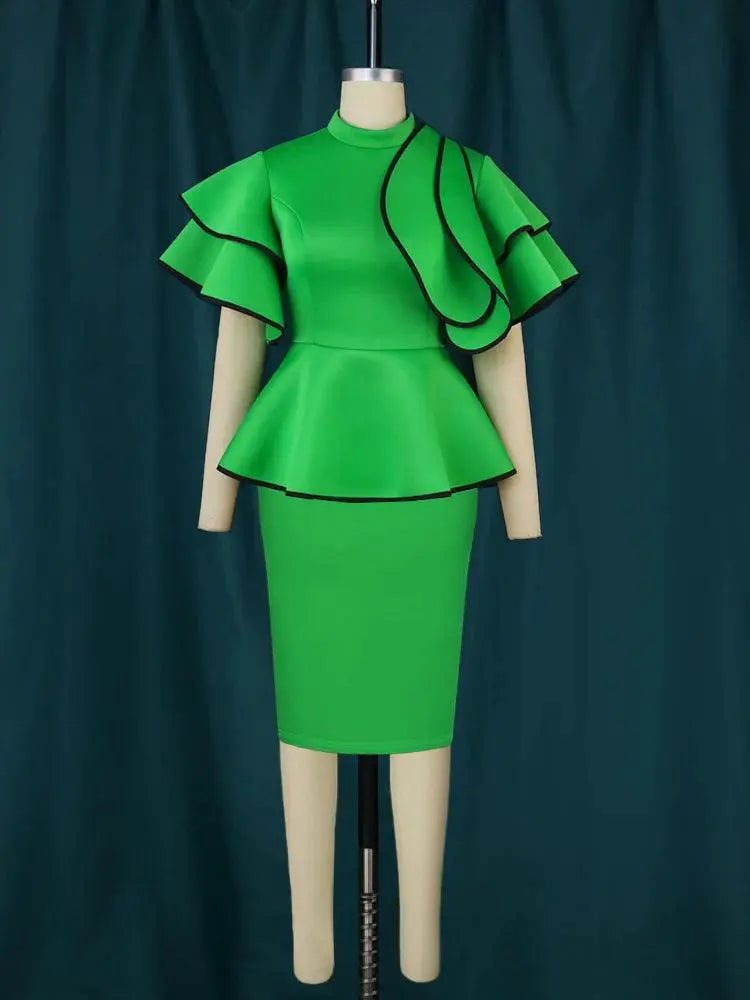 Elegant High Neck Peplum Dress For Holidays And Events