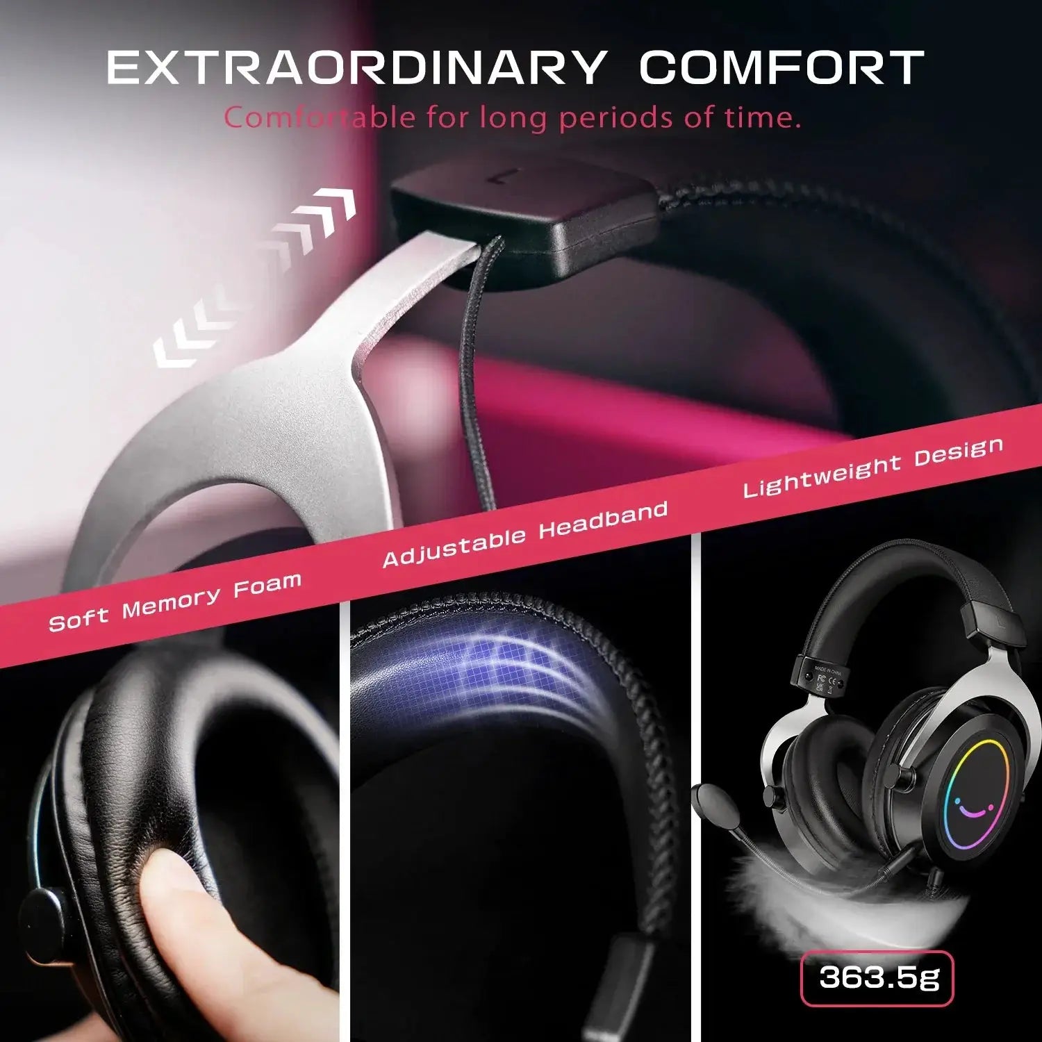 Dynamic RGB Gaming Headset With Microphone Control