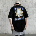 100% Cotton Men's T-shirts Japanese Style Cat Anime Tees