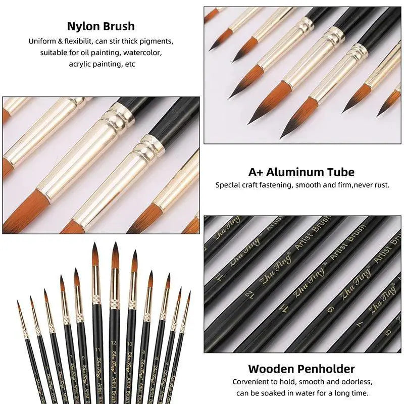 Professional Nylon Hair Paint Brush Set For Acrylic Art