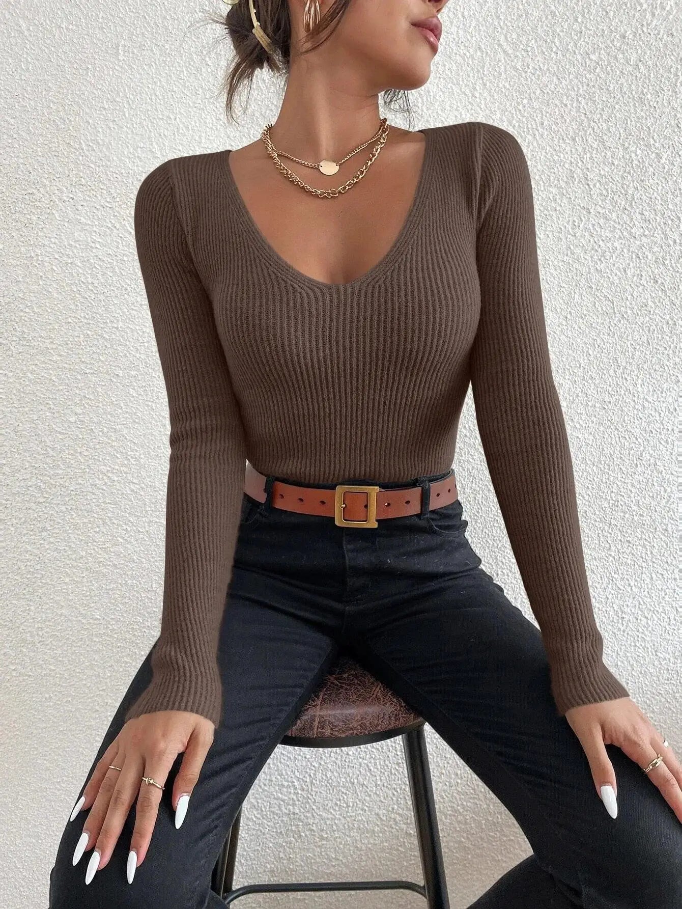Cozy V Neck Pullover Sweater For Effortless Style Wear