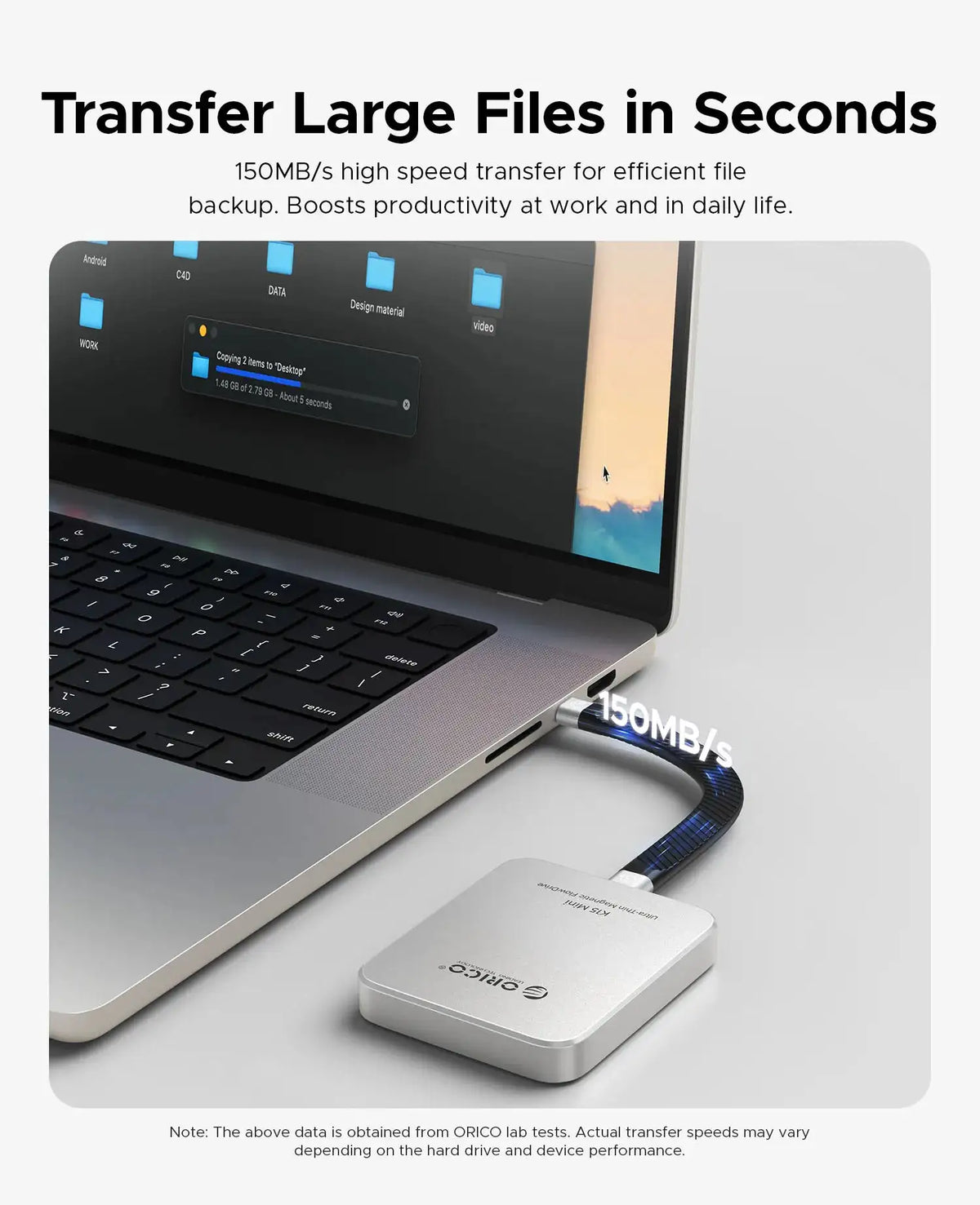 ORICO Ultra Thin Magnetic Portable SSD Up to 150MB/s for iPhone 15 16 Series Tablets Laptop Portable Solid State 32GB 64GB 128GB