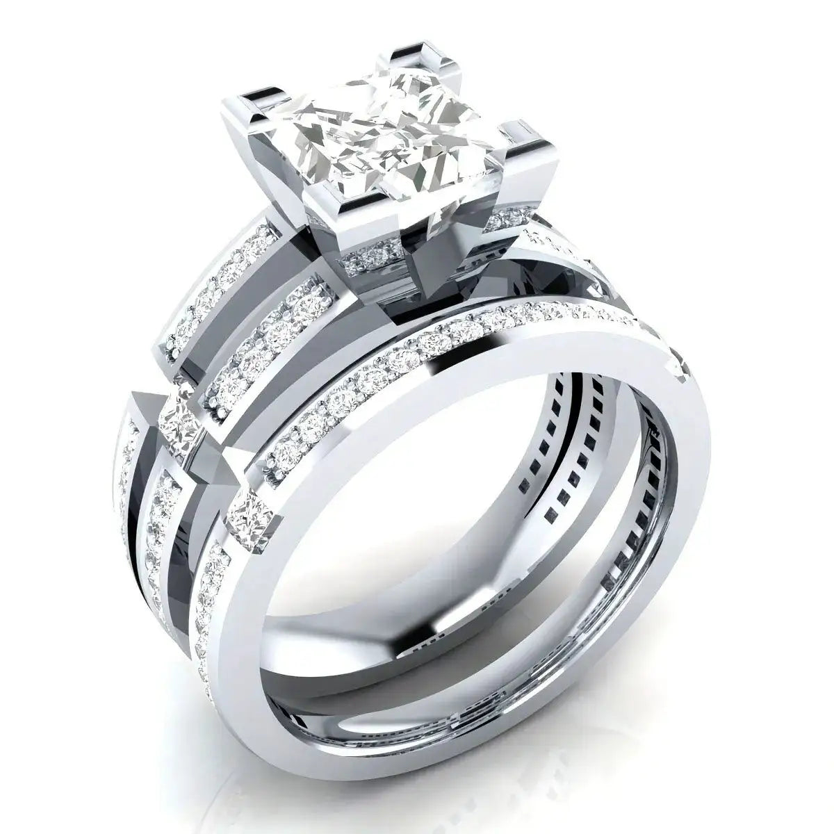 Moissanite Engagement Ring Set Silver — product image 4