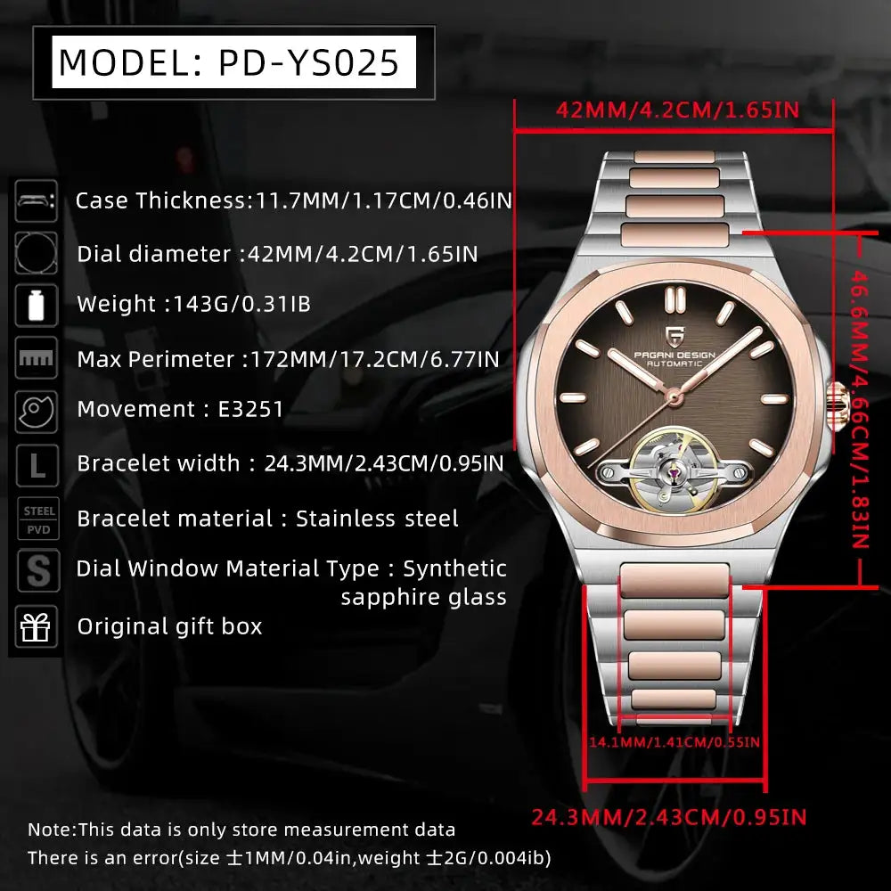 PAGANI DESIGN 2026 Men's Watch Skeleton Luxury Gold Automatic Watch For Men New Stainless Steel Business Mechanical Wristwatch