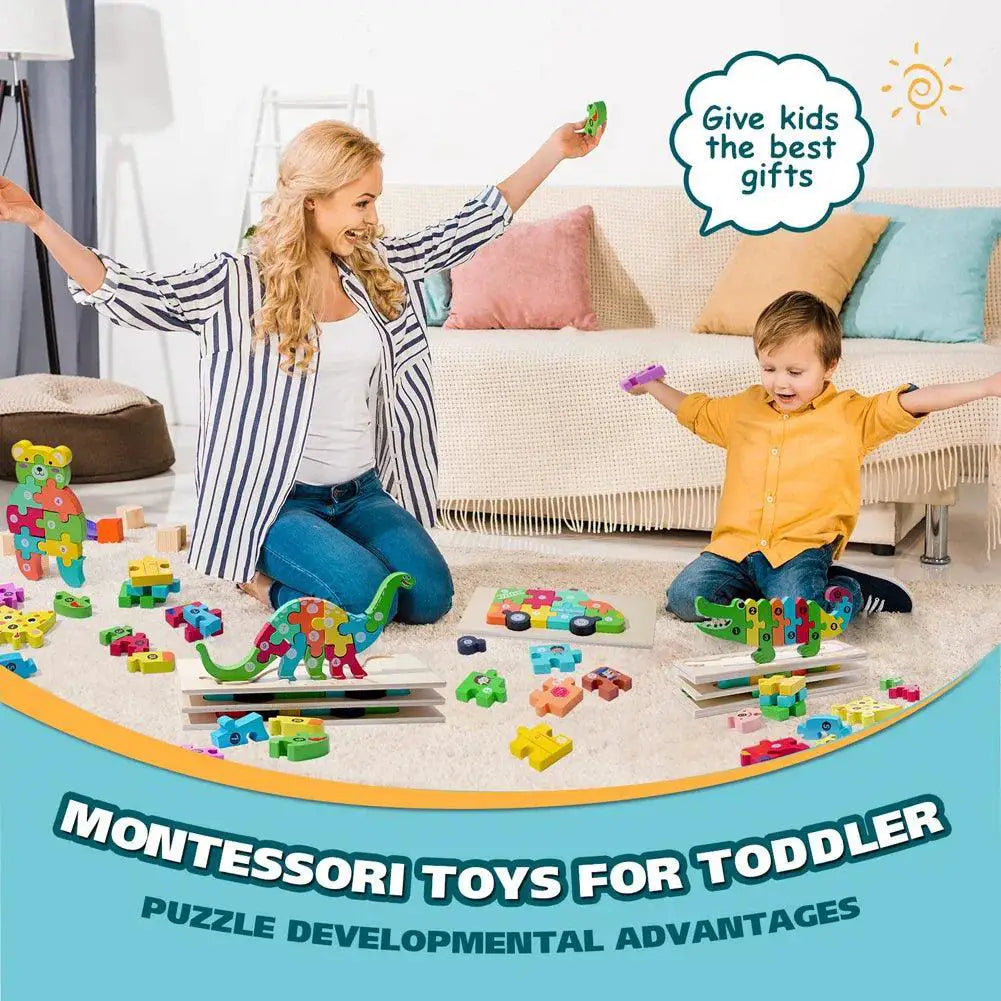 Wooden Puzzle For Kids Educational Cartoon Animals Game Set