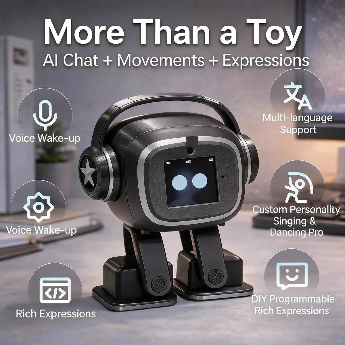 AI Dancing Robot With Emoji Display And Voice Control For Kids And Adults