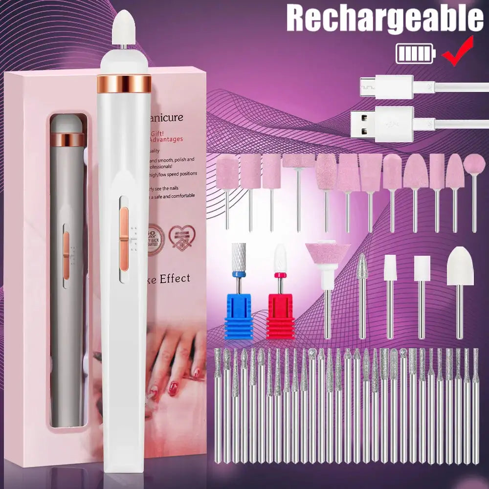 YIKOOLIN 5 in 1 Electric Nail Polish Drill Machine USB Charge Portable Manicure Set Exfoliation and Polishing for Nail Salon