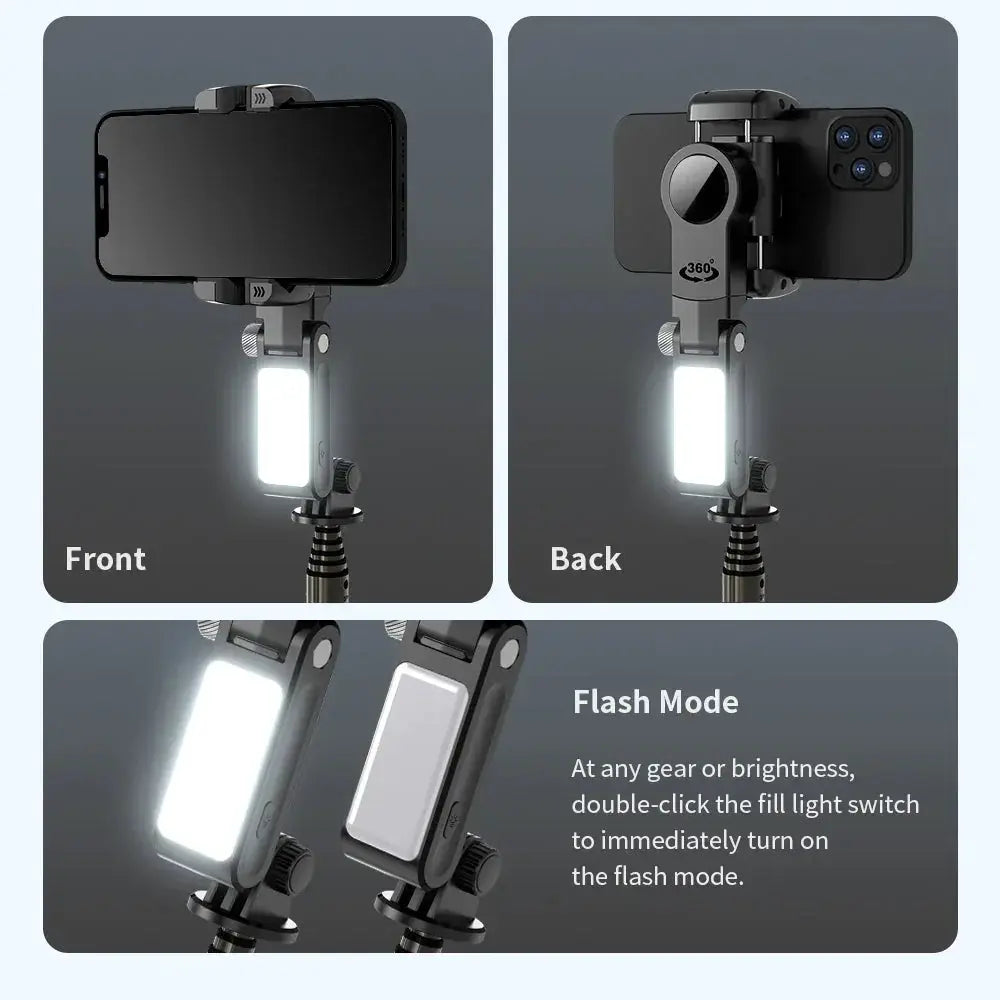 Gimbal Stabilizer Selfie Stick With Tripod LED Light