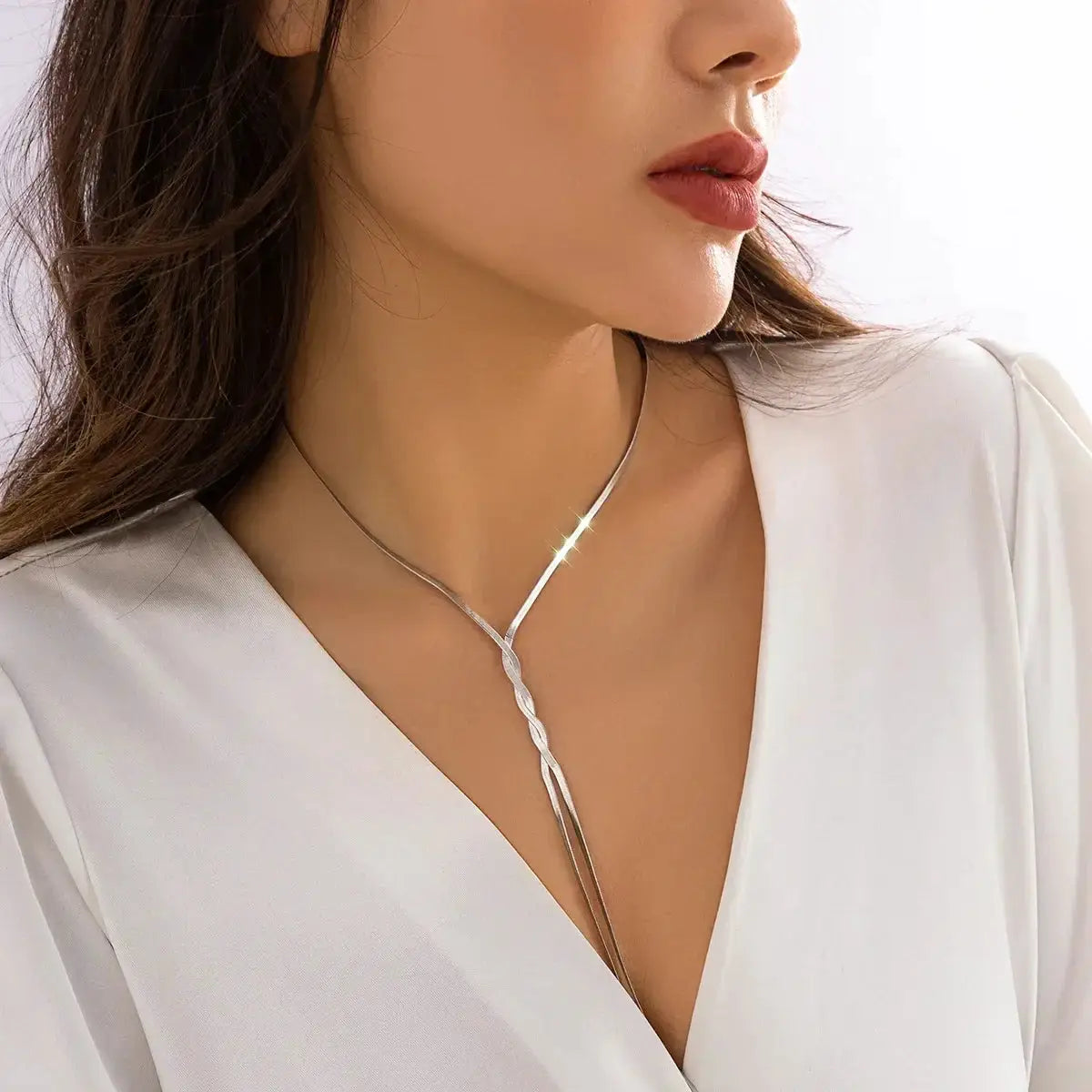 Kpop Adjustable Flat Snake Long Chain Necklace Women Gift