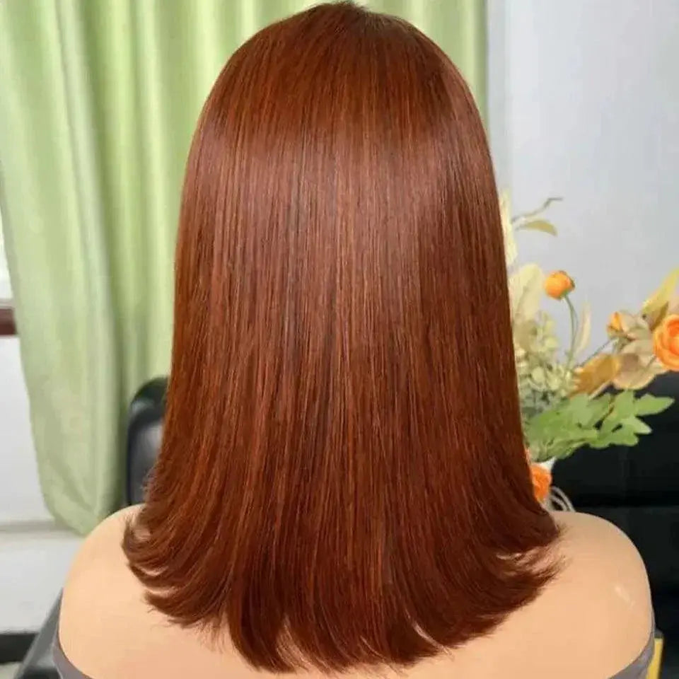 Chic Reddish Brown Bob Wig Peruvian Straight Hair 12 Inch
