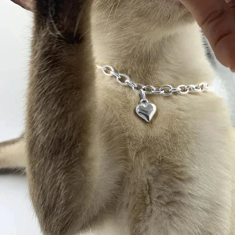 Gold Heart Charm Necklace For Pets Stainless Steel Cat Dog