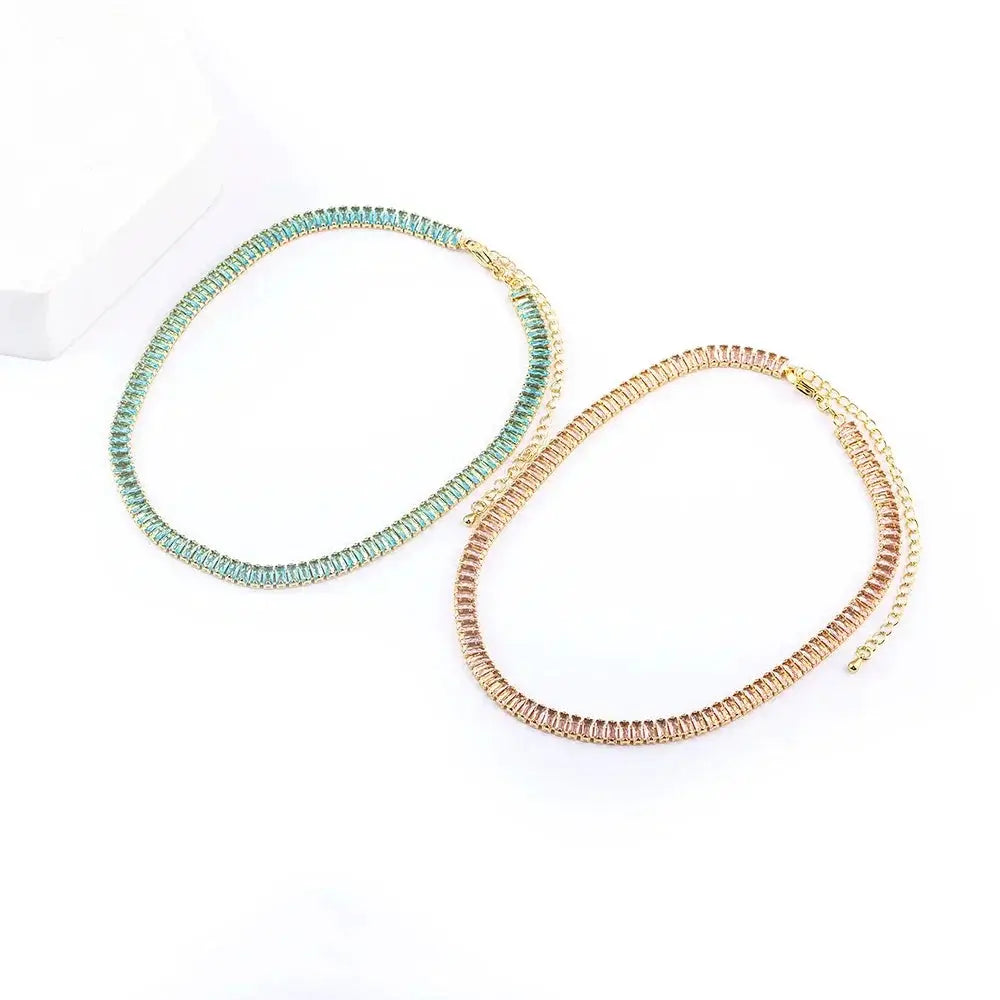 Nidin Classic Colorful Tennis Necklace Unisex Jewelry