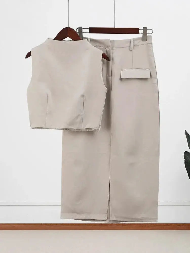 Elegant Chic Womens Sleeveless Top And Skirt Set Two Piece