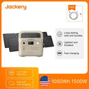 Jackery E1000AC Sand Gold 1050Wh Portable Power Station with 2x 100Wair Solar Panels & 5m Extension Cable, 1500W Pure Sine Wave AC Output, 3000W Surge, LiFePO4 Battery, 100W USB-C and Fast Recharge for Camping, RV Trips and H