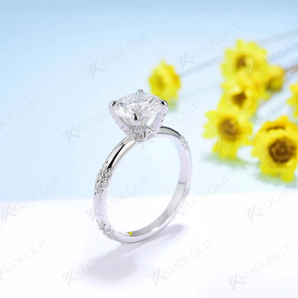 Round Moissanite Ring in Sterling Silver Kuololit White rhodium plated — product view 5