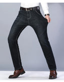 Winter Men Black Blue Straight Stretch Denim Pants Sale