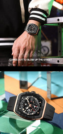 Mens Colorful Multi Functional Tonneau Quartz Watch