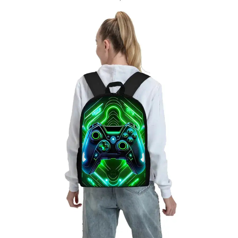Game Console Pattern Three Piece Set Backpacks for Boy and Girls Best Gifts 2D Flat Cartoon School Backpack for Children