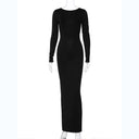 Hugcitar Backless Long Sleeve Bodycon Maxi Dress Solid Prom Party Y2K Night Glow