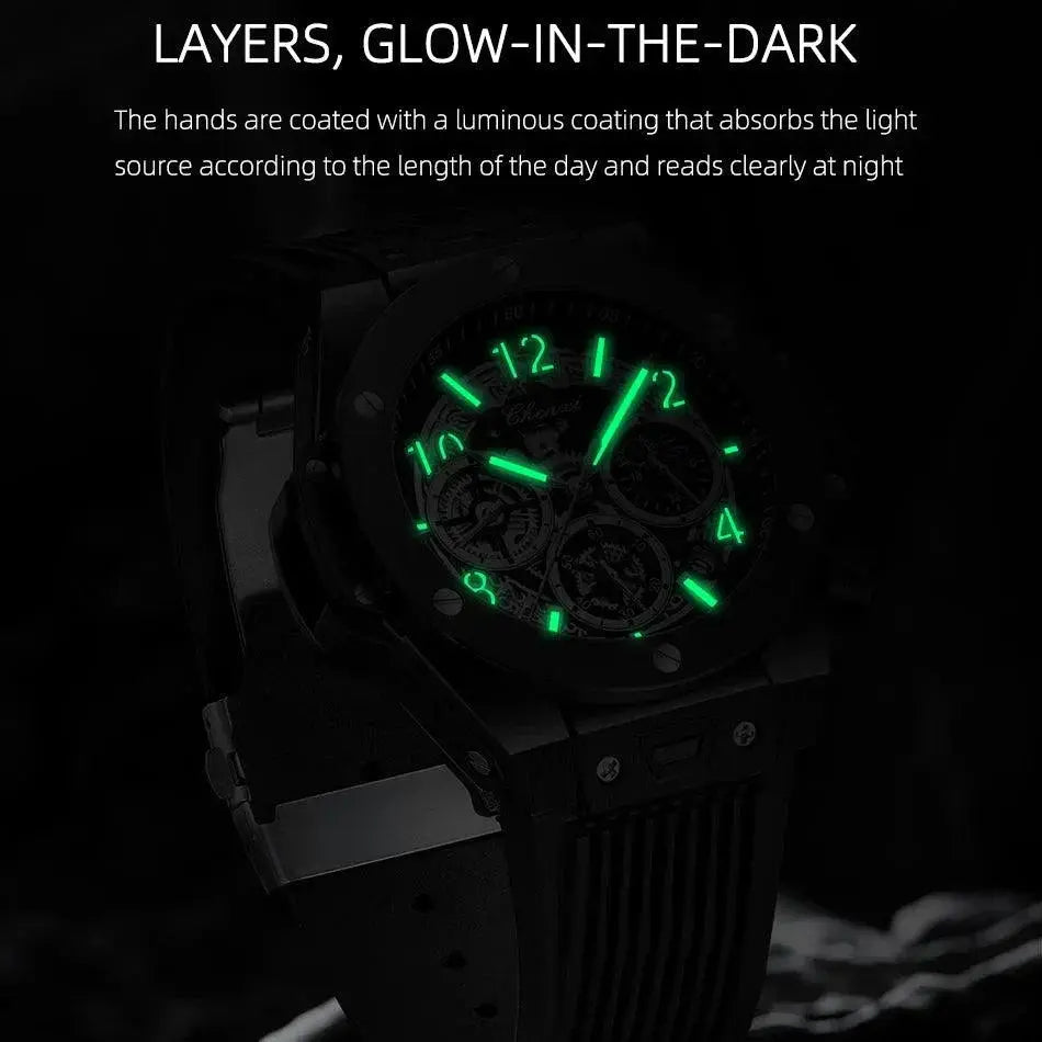 Black Silicone Moon Phase Chronograph Waterproof Watch
