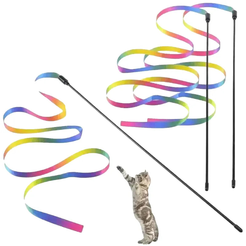 Rainbow Cat Teaser Wand for Playtime Fun — 2pcs Colorful