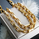 Thick Stainless Steel Cuban Link Jewelry Set Waterproof Gold Plated Hiphop Style