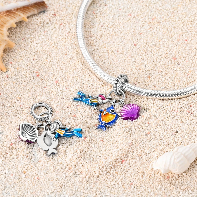 Sterling Silver Moon Mermaid Turtle
