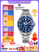 San Martin 40mm Luxury Men Diver Watch Enamel Wave Dial ST2130 Classic Automatic Mechanical Watches Lume Waterproof 300m SN0154