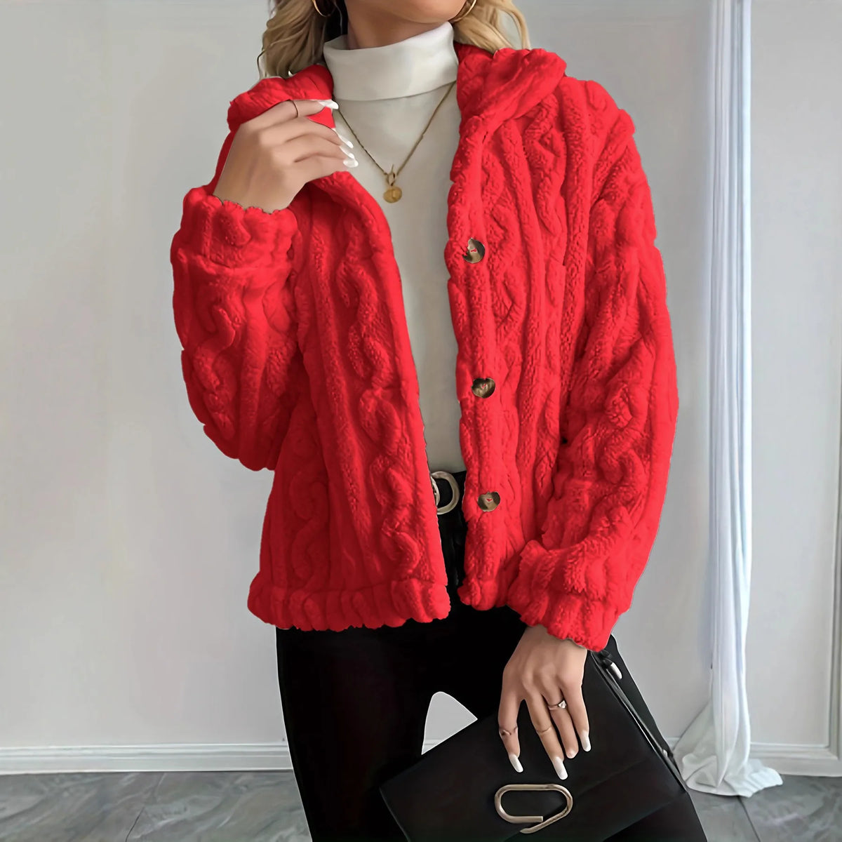 Thick Notched Collar Button Coat