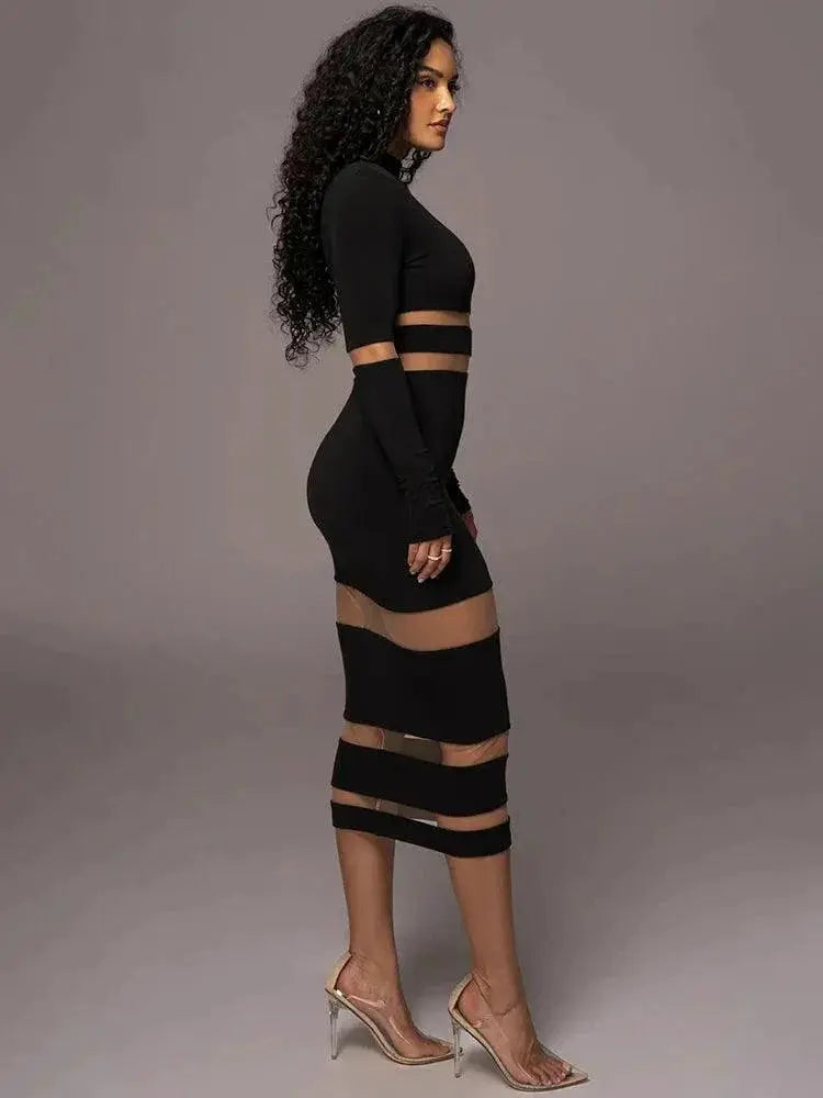 Mozision Patchwork Midi Dress Elegant Autumn Style and Fit