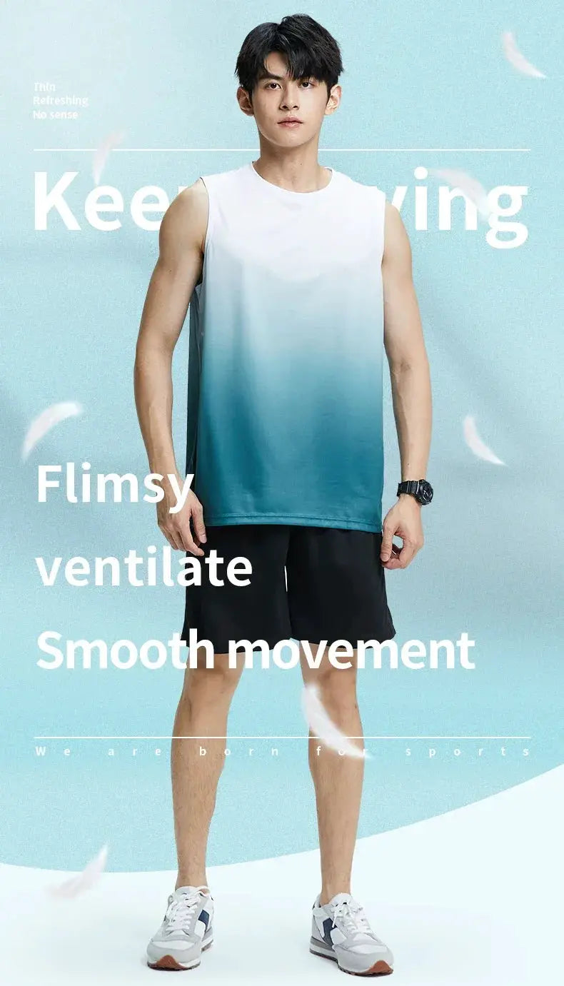 Mens Ice Silk Quick Dry Vest Set Tee Fitness Clothes