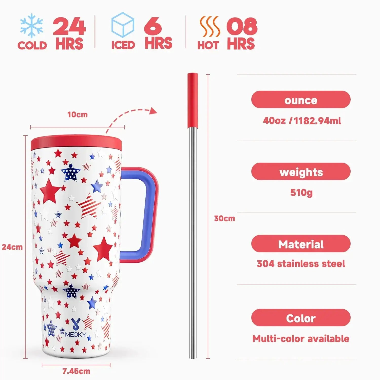 Meoky 40oz Vacuum Insulated Stainless Steel Tumbler