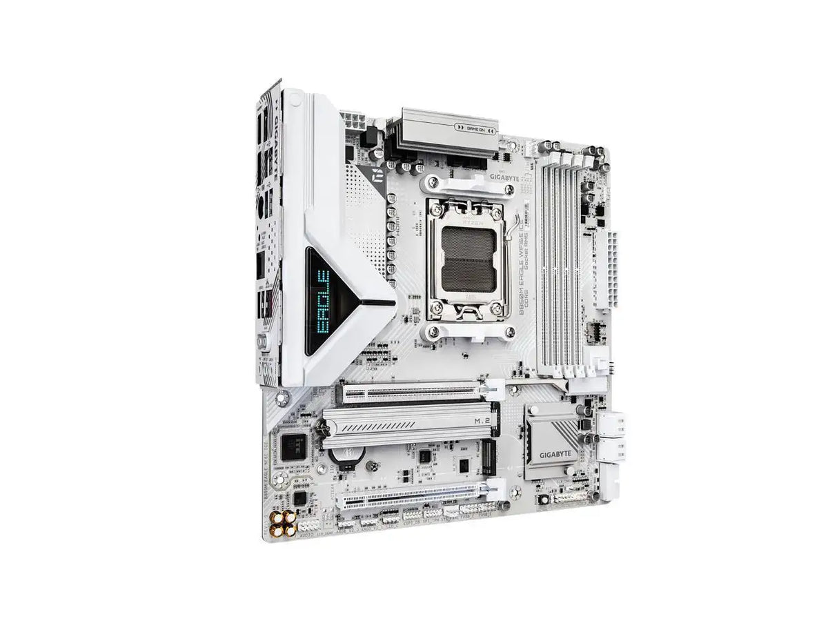 GIGABYTE B850M EAGLE WIFI6E ICE AMD AM5 Motherboard, M-ATX, DDR5, 2x M.2, PCIe 5.0, USB-C, USB 3.2 Gen 2, WIFI6E, 2.5GbE LAN, EZ-Latch, Wi-Fi EZ-Plug
