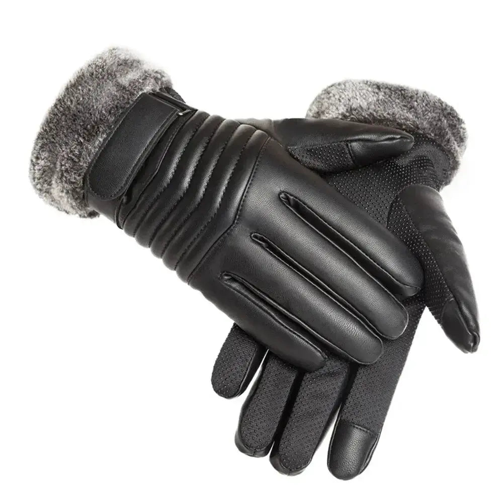 Winter Men's Fur Lined Plush Insulated Outdoor Gloves