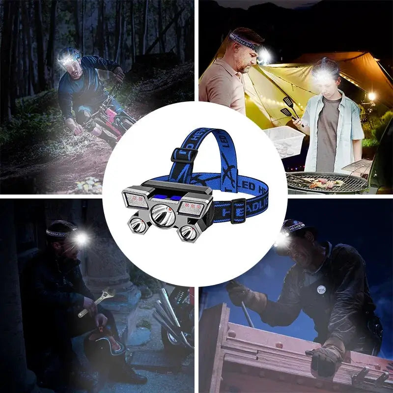 USB Rechargeable Headlamp 5 LED Portable Headlight Torch - OurLum.com