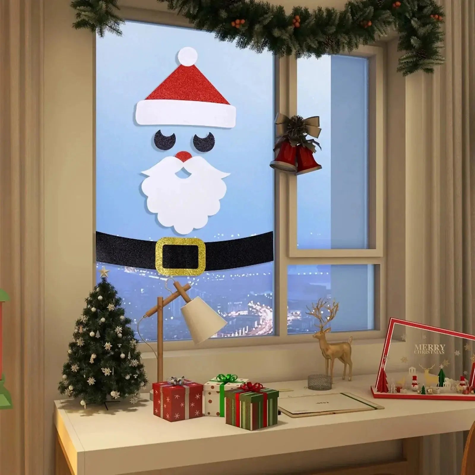 Festive Christmas Window Stickers Snowman Santa Elk 2024